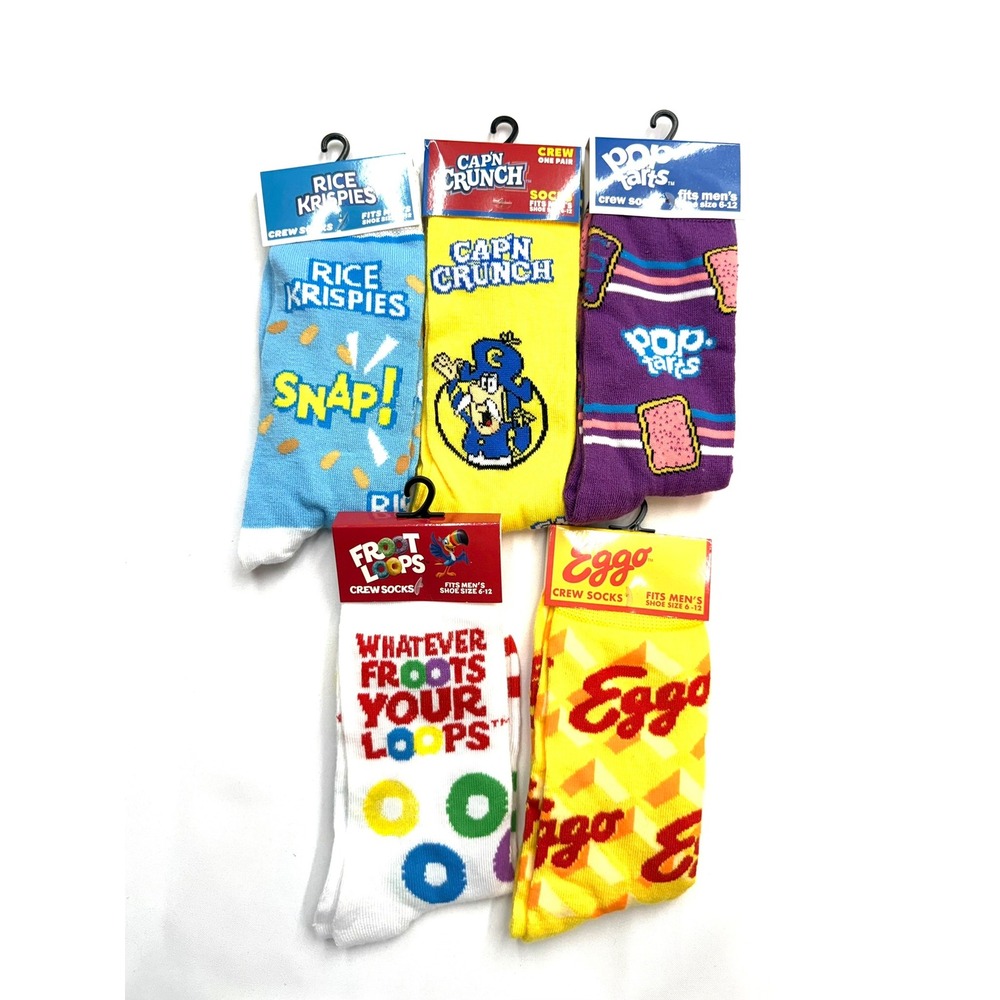 MISC Adult Unisex 5pc Sock Bundle Cereal Breakfast Eggs Fruit Loops Captn Crunch